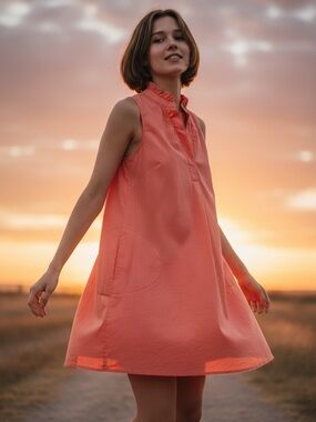 NIC+ZOE Coral Ruffle-Neck Sleeveless Mini Dress